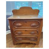 Antique Oak Wash Stand 29”x17”x 29.5” Plus 8” Backsplash