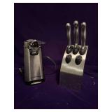 Hamilton Beach Can Opener and Knife Block with 3 Hen and Rooster Knives