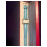 Rectangular Faceted-Mirror Edged Glass Bezel and Leather Strap