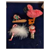 4 Flamingo Ornaments