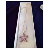 Pink Swarovski Crystal Starfish Pendant Necklace.