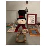 Assorted Picture Frames, Musical Snow Globe and Stuffed Snowman Head