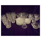 Assorted Anchor Hocking Star of David Pieces - 4 Tumblers, 5 Juice Glasses, 5 Custard Cups 3.5”, 1 Custard Cup 4.5”, Bell, 8.5” Bowl, 13 Plates 4.5” and 6 Coasters