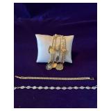 Gold Tone Liz Claiborne Stack Shell Bracelets, Rhinestone Tennis Bracelet and Silver Moonstone Bracelet