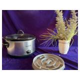 Crockpot, Artificial Plamt and Dog Food Dish