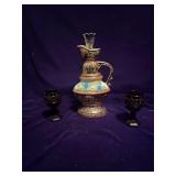 1976 James Beam Decanter and 2 Avon Ruby Wine Glasses