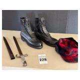 German Bayonet,,, Military Style Boots,  Wool Hat