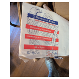 Assorted Box of Rugs, License plates, and Umbrellas