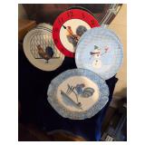 Assorted Plates and Rooster Clock