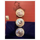 3 Decorative Rooster Plates with Metal Hanger