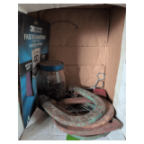 Box Sandpaper, Horseshoes, Jar of Nails