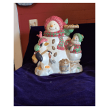 Vintage Holiday Time Ceramic Snowman with Penguin Cookie Jar and 6 Figurines