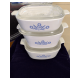 Set of Vintage CorningWare Casserole Dishes with Blue Cornflower Pattern