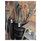 Metal Barrel with Yard Tools