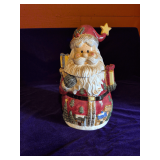 13" Hand-painted Ceramic Santa Claus Holding gifts, with a "Welcome Santa" Sign