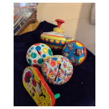 Vintage Tin Lithograph Noisemakers and a Top