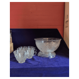 Vintage Anchor Hocking Sandwich Pattern Punch Bowl Set