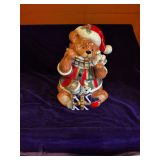 Vintage Cracker Barrel Design Christmas Santa Teddy Bear Cookie Jar, 11.5" Tall