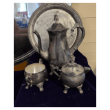 Vintage Silver-Plated Teapot, Plate and Creamer and Sugar