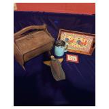 Antique Sewing Box, Tray and Thread Box, Wood Hanging Decorations