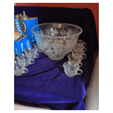 Vintage Pressed Glass Punch Bowl with a Starburst