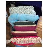 Box of Throw Pillows and Seat Cushions