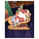 Holiday Greetings Santa in Sleigh Cookie Jar