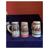 3 Budweiser Steins with Collectors Book