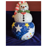 Vintage Cookie Jar Collectible Piece Featuring a Snowman Design. Manufacturer: Epoch by Noritake