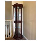 Cherry Lighted  Curio Cabinet with Glass Shelves and Mirrored Back 25”x11”x70.5”