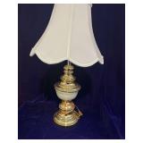 Gold Tone Metal and Ceramic Lamp with Shade