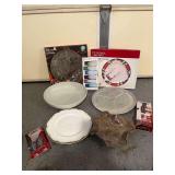 Assorted Serving Dishes and Wine Bottle Stoppers