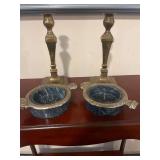 2 Brass Candle Holders and 2 Brass and Alabaster Dishes