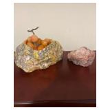 Alabaster Decorative Dish, Glass Grapes and Quartz Stone