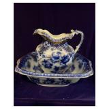 F&S Auckland Flow Blue Wash Bowl and Pitcher- Bowl Has a Hairline Crack, See Picture