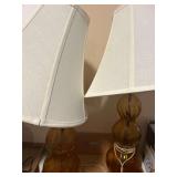 2 Vintage Amber Glass Lamps with Shades