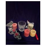 Candles, Crystal Candle Holder and 2 Glass Bunnie Candle Holders