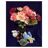 Vase, Vintage Swan, Pitcher, Green Marble Dish, Marble Fish and 2 Pottery Bud Vases