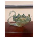 Hand Blown Art Glass Swan Bowl
