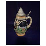 Vintage German Beer Stein with Pewter Lid