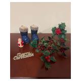 Assorted Christmas - Plastic Holly Picks, Sequined Santa Boots and Mini Santa