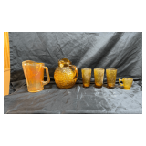 Antique mLido Milano amber glass pitcher and tumbler set,