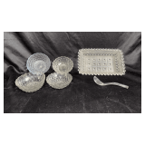 Vintage hobnail Opalescent moonstone glassware.