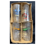 Vintage themed drinking glasses.