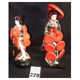 2 Vintage Japanese Geisha Kabuki Dolls: (One on stand/one music box) -13" & 15"