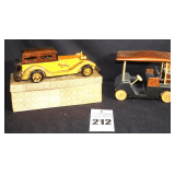 2 Vintage Wooden Handmade Model Car & Golf Cart