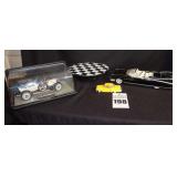 3 Die Cast Collector Cars & stand: 1912 Packard Victorian White in Case, Cadillac 