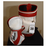 2 Vintage Wilson mini Golf Bag items: Golf Bag - Red & White & Mini Golf Ball Drink Caddy