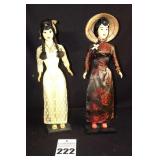 2 Vintage 1960s Vietnamese Dolls in Ao Dai Dress  16"