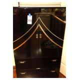 Asian Black Lacquer Dressing Cabinet/Dresser - Open front & 2 drawers (some damage on one drawer -piece included for repair)   56"x36"x16"